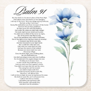 Posavasos Cuadrado De Papel Salmo 91 Acuarela Flor Azul Escrituras Bíblicas