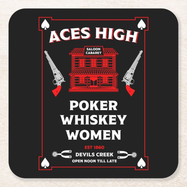 Posavasos Cuadrado De Papel Saloon de Cowboy American Frontier (Anverso)