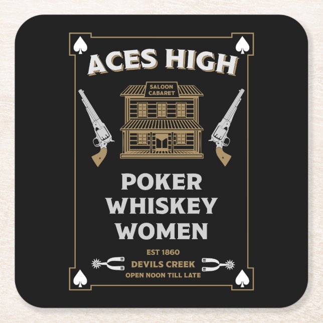 Posavasos Cuadrado De Papel Saloon de Cowboy American Frontier (Anverso)