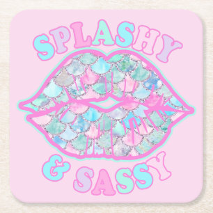 Posavasos Cuadrado De Papel Salpicadura femenina y descarada Besos de sirena r