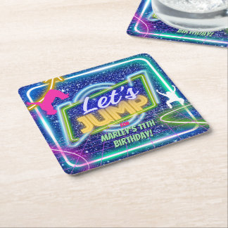 Posavasos Cuadrado De Papel Saltemos al Fiesta Bonza Neon Trampoline Park