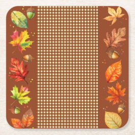 Posavasos Cuadrado De Papel Saltos de otoño y Gingham