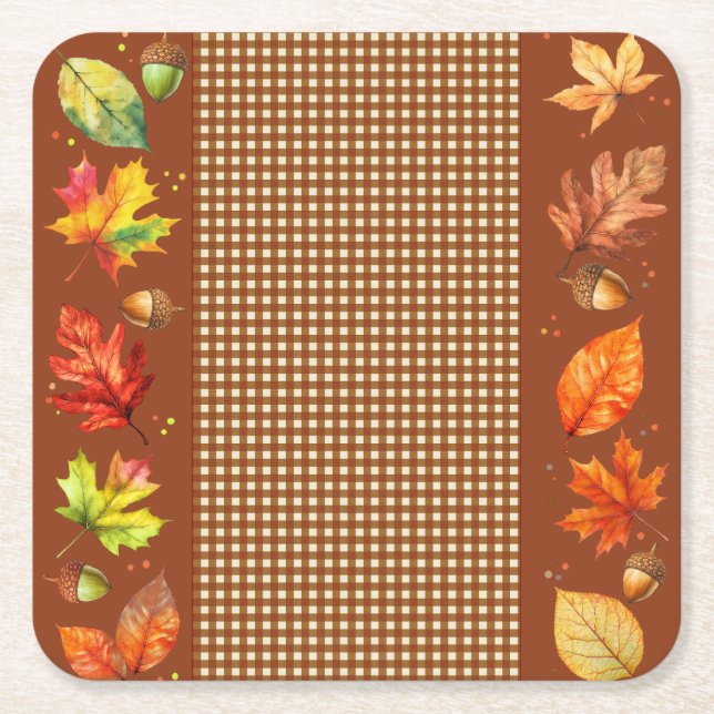 Posavasos Cuadrado De Papel Saltos de otoño y Gingham (Anverso)