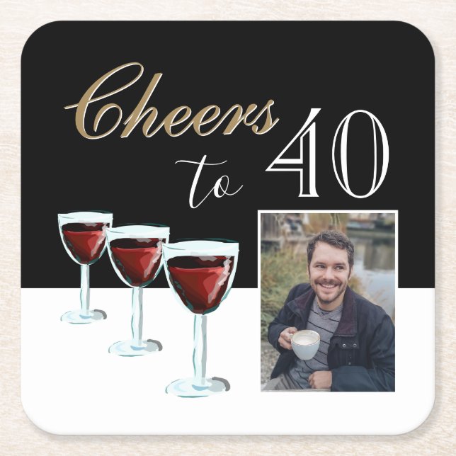 Posavasos Cuadrado De Papel Saludos a 40 Red Wine Glass Photo 40th Birthday (Anverso)