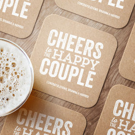 Posavasos Cuadrado De Papel Saludos a la feliz cena de ensayo de la pareja