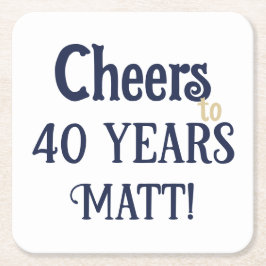 Posavasos Cuadrado De Papel Saludos a la montaña rusa de oro y azul de cumplea