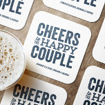 Posavasos Cuadrado De Papel Saludos al ensayo de la feliz pareja azul boda<br><div class="desc">Antes del día de tu boda, diviértete con una celebración de "Brews Before I Do's". Ya sea una cena de ensayo, una despedida de soltero o una fiesta de compromiso, este divertido y audaz diseño de montaña es perfecto para una celebración con temas de cerveza o cerveza. Este diseño original...</div>