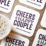 Posavasos Cuadrado De Papel Saludos al feliz boda púrpura de la pareja<br><div class="desc">Antes del día de tu boda, diviértete con una celebración de "Brews Before I Do's". Ya sea una cena de ensayo, una despedida de soltero o una fiesta de compromiso, este divertido y audaz diseño de montaña es perfecto para una celebración con temas de cerveza o cerveza. Este diseño original...</div>