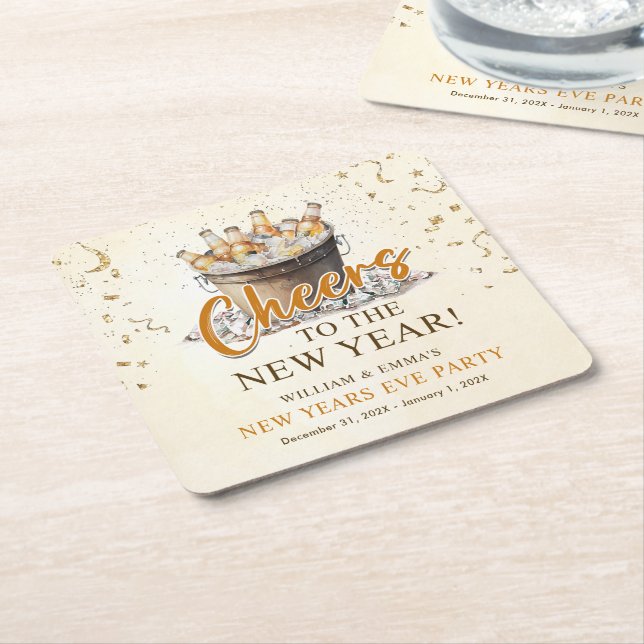 Posavasos Cuadrado De Papel Saludos al Fiesta de Año Nuevo (En perspectiva)