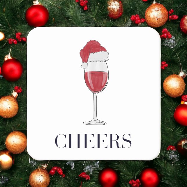 Posavasos Cuadrado De Papel Saludos en Santa Hat Wine Holiday Party (Subido por el creador)