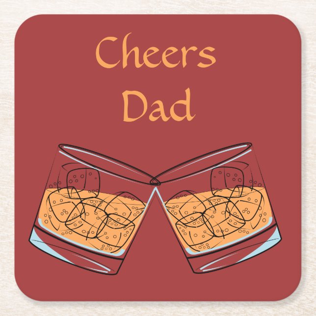 Posavasos Cuadrado De Papel Saludos Papá Whiskey Glass Square Coasters (Anverso)