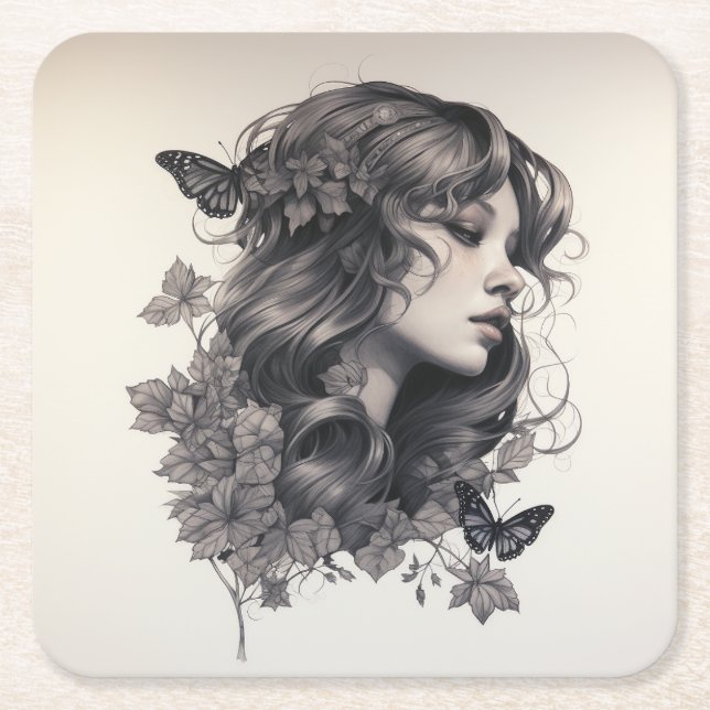 Posavasos Cuadrado De Papel Saludos para felicidad después de la boda fotográf (Anverso)