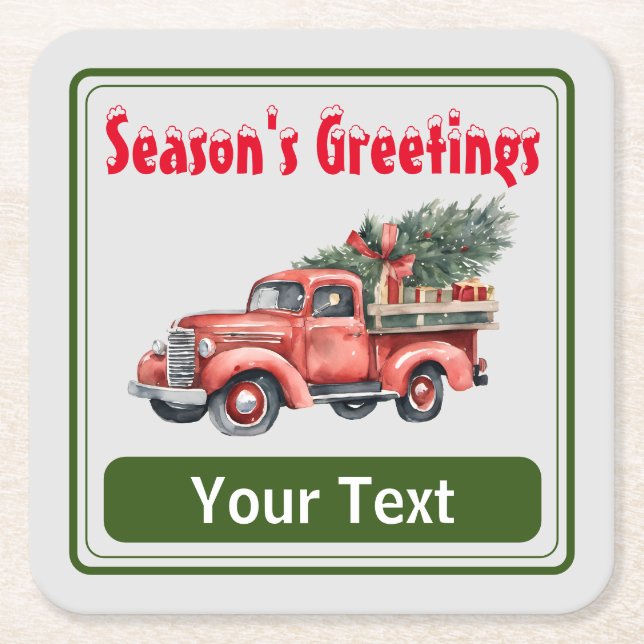 Posavasos Cuadrado De Papel Saludos personalizados de temporada (Anverso)