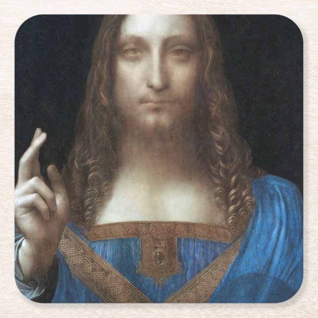 Posavasos Cuadrado De Papel Salvador Mundi, Jesucristo, Leonardo da Vinci (Anverso)