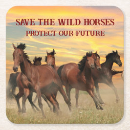 Posavasos Cuadrado De Papel Salvar a los Caballos Salvajes