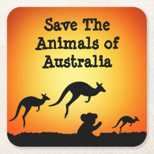 Posavasos Cuadrado De Papel Salvemos a los animales de Australia