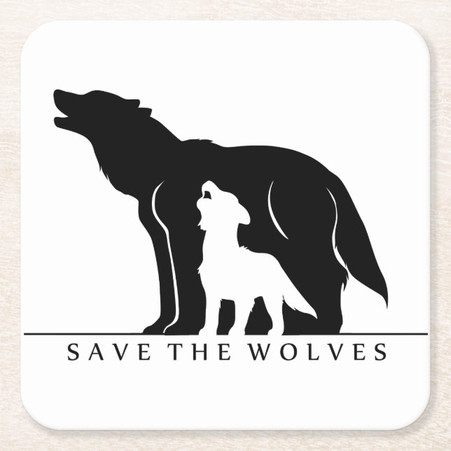 Posavasos Cuadrado De Papel Salven a los lobos (sobrante blanco). (Anverso)