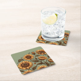 Posavasos Cuadrado De Papel Salvia y Girasoles
