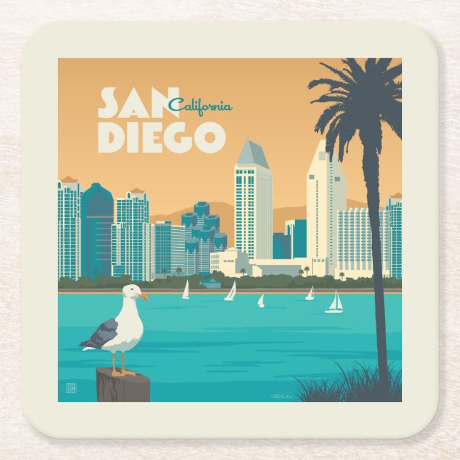 Posavasos Cuadrado De Papel San Diego, California (Anverso)