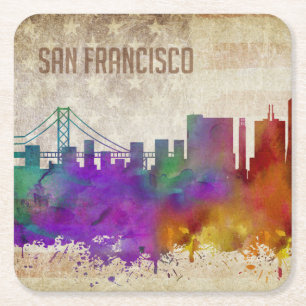 Posavasos Cuadrado De Papel San Francisco, horizonte de la ciudad de la