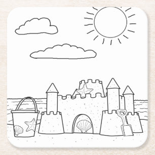 Posavasos Cuadrado De Papel Sandcastle Adults Coloring Paper Coaster