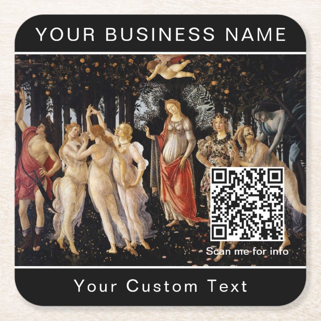 Posavasos Cuadrado De Papel Sandro Botticelli - La Primavera - Código QR (Anverso)
