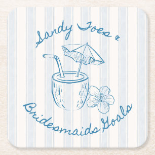 Posavasos Cuadrado De Papel Sandy Toe y Metas de Damas de Honor Despedida de S