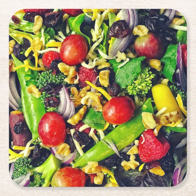 Posavasos Cuadrado De Papel Sanos Ensalados (Anverso)