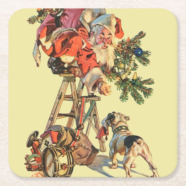 Posavasos Cuadrado De Papel Santa Arriba una Escalera (Anverso)