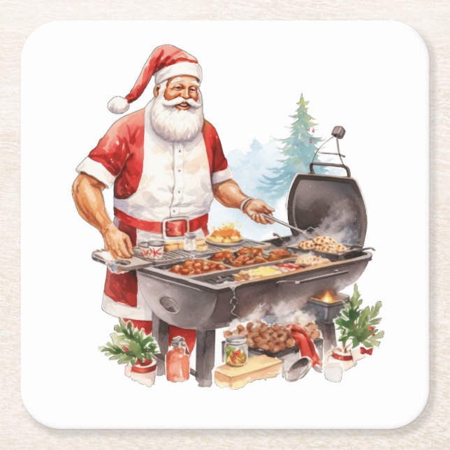 Posavasos Cuadrado De Papel Santa at the Grill at Christmas (Anverso)