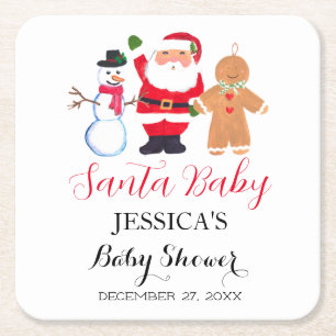 Posavasos Cuadrado De Papel Santa Baby Shower Red Cute simple Gracias