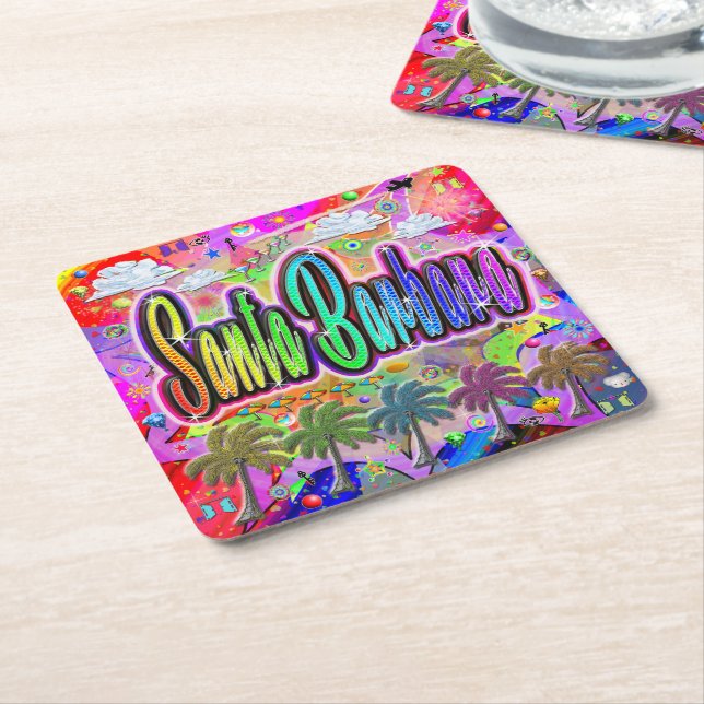 Posavasos Cuadrado De Papel Santa Barbara Vista Express Coaster (En perspectiva)