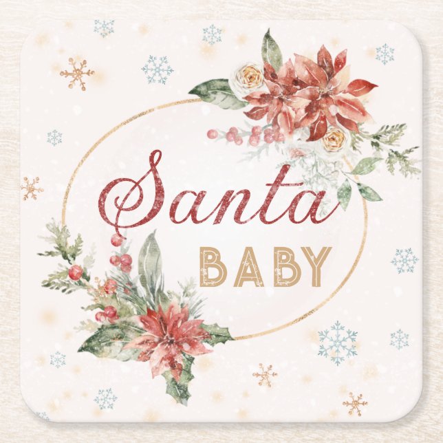 Posavasos Cuadrado De Papel Santa Bebé Navidades Vidrio Fiesta Wonderland (Anverso)