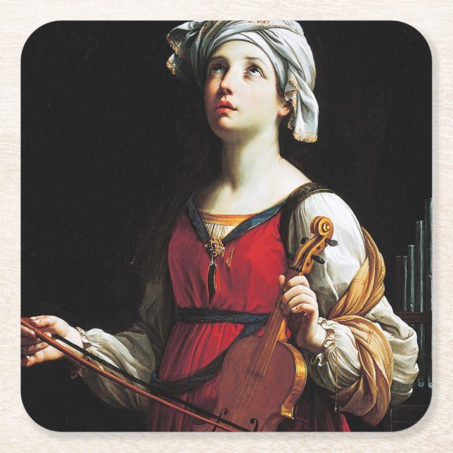 Posavasos Cuadrado De Papel Santa Cecilia, Guido Reni (Anverso)