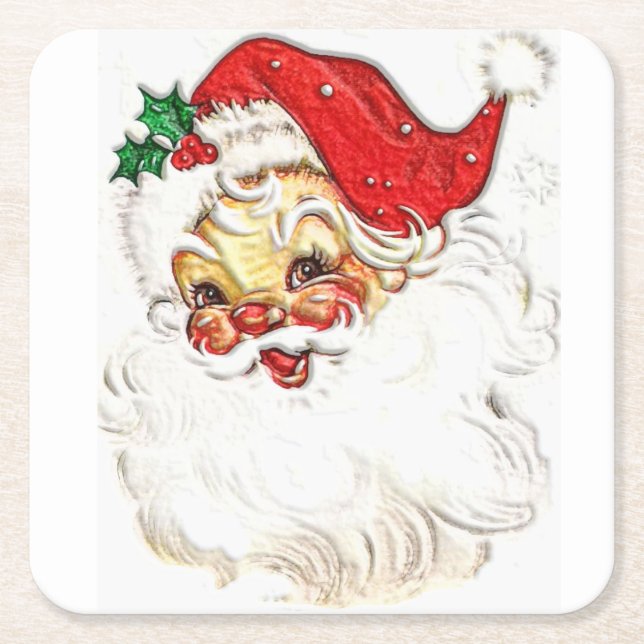 Posavasos Cuadrado De Papel Santa Claus (Anverso)