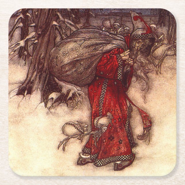 Posavasos Cuadrado De Papel Santa Claus Arthur Rackham (Anverso)