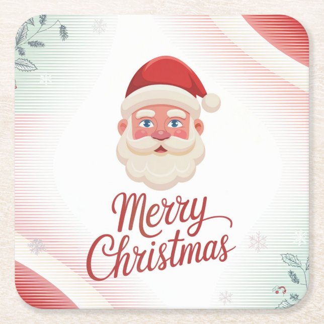 Posavasos Cuadrado De Papel Santa Claus Christmas Coaster Set (Anverso)