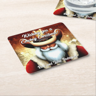 Posavasos Cuadrado De Papel Santa Claus en un Navidad Gorra occidental