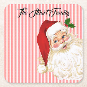 Posavasos Cuadrado De Papel Santa Claus Rojo Blanco Raya