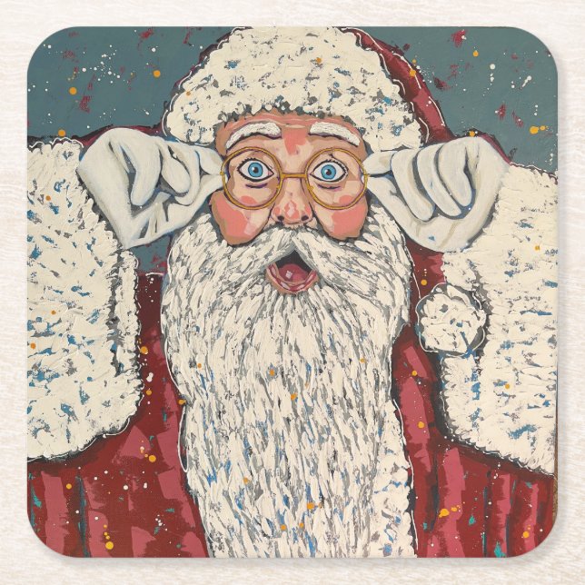 Posavasos Cuadrado De Papel Santa Claus Surprised (Anverso)