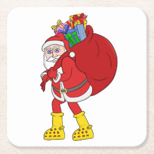Posavasos Cuadrado De Papel Santa Claus viste grandes botes amarillos