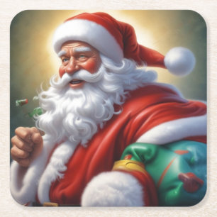 Posavasos Cuadrado De Papel Santa Cláusula Feliz Navidad Feliz Año Nuevo