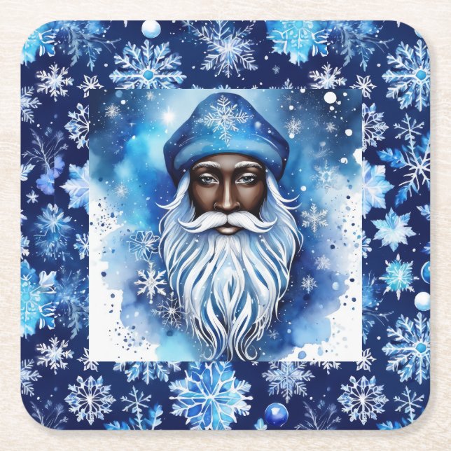 Posavasos Cuadrado De Papel Santa en azul (Anverso)