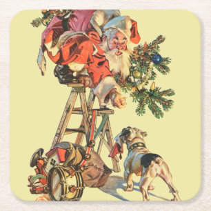 Posavasos Cuadrado De Papel Santa encima de una escalera