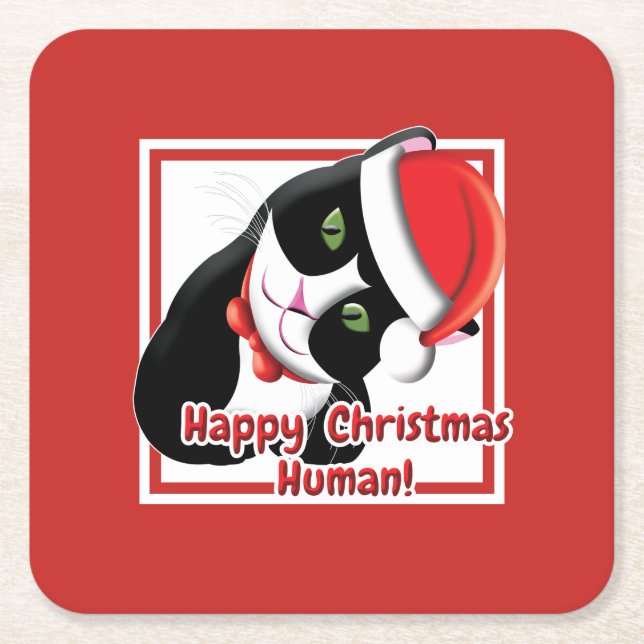 Posavasos Cuadrado De Papel Santa Gato (Anverso)