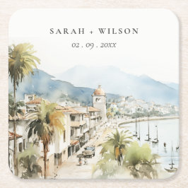 Posavasos Cuadrado De Papel Santa Marta Colombia Watercolor Landscape Wedding