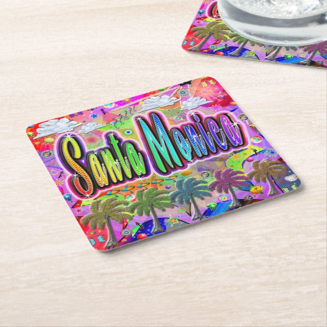 Posavasos Cuadrado De Papel Santa Monica Vista Express Coaster (En perspectiva)