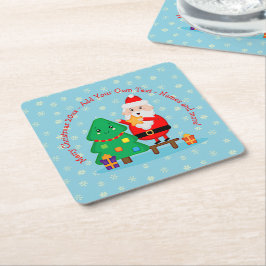 Posavasos Cuadrado De Papel Santa Putting Star Christmas Tree 20xx Añadir text