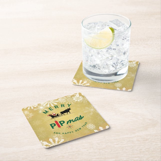 Posavasos Cuadrado De Papel Santa Riding a Bull Sleigh – Forex Pipmas Gift  (In situ)