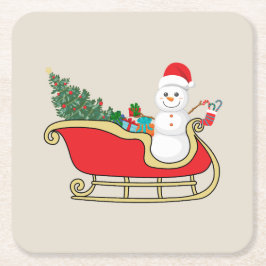 Posavasos Cuadrado De Papel Santa snowman distributing gifts